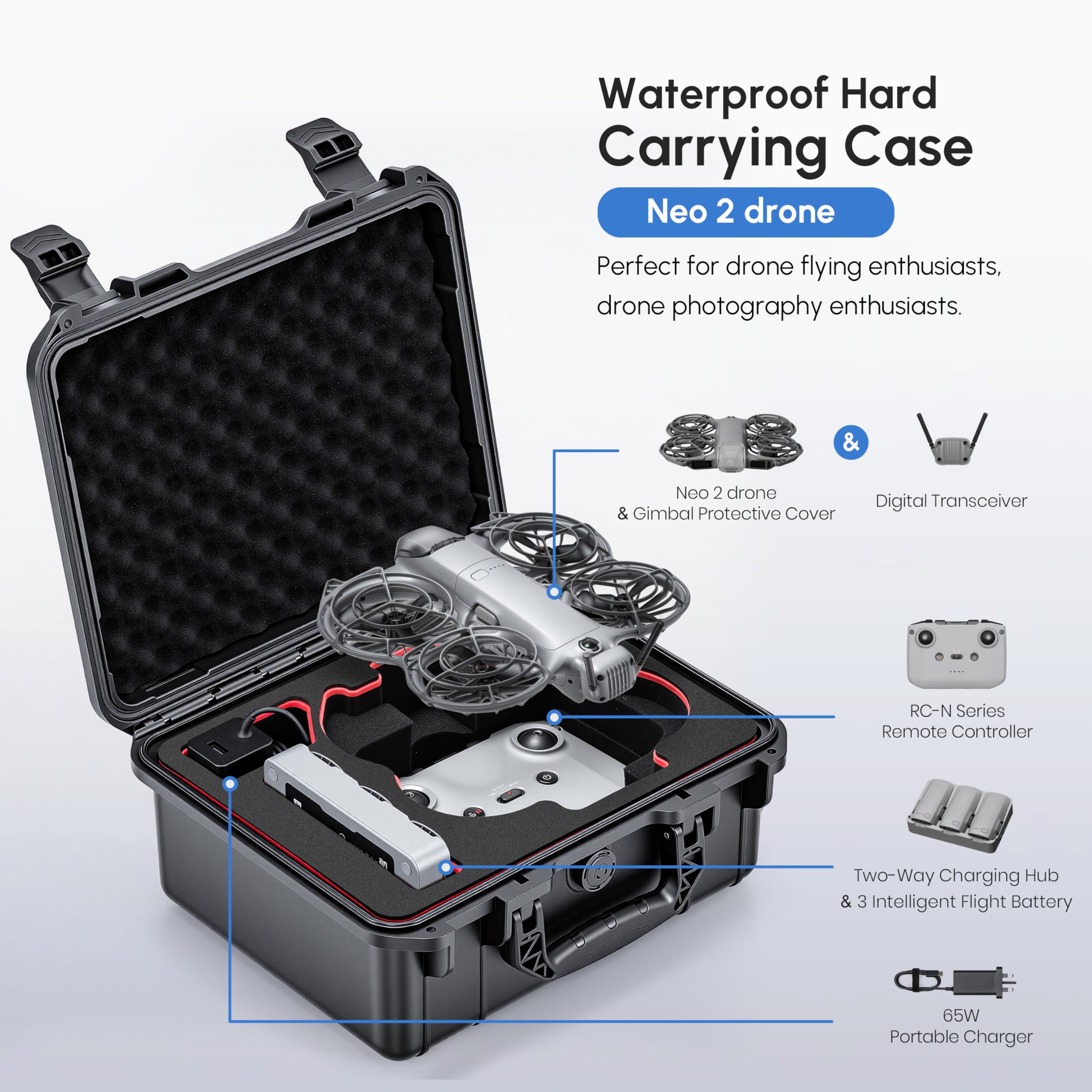 Drone Joystick Cover - NEO 2 ケース、DJI Neo 2 アクセサリー用防水ハードキャリングケース、RC-N