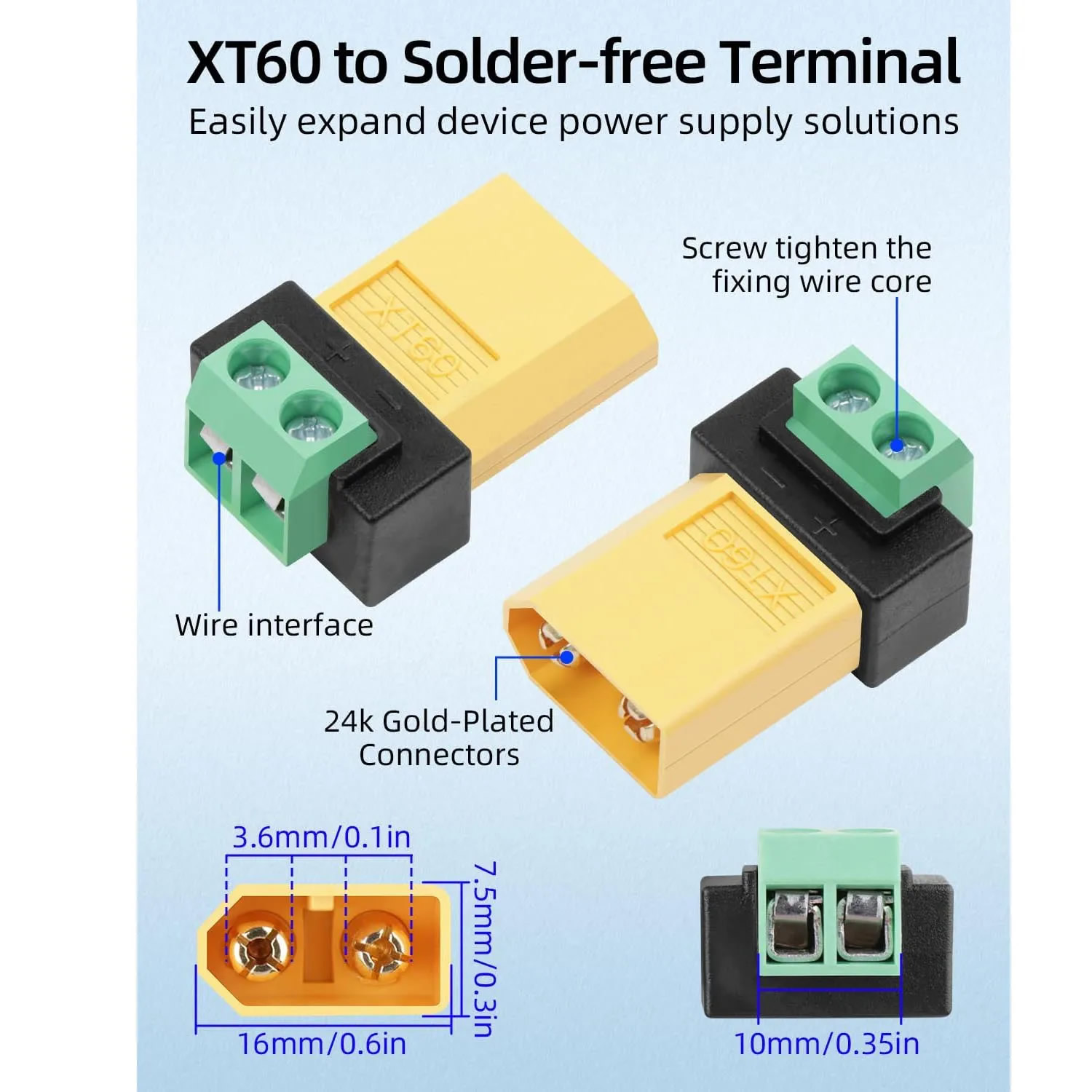 はんだ不要の2ピン-XT60オス-メスアダプターコネクター、 - Drone Solar Charger のレビューと価格