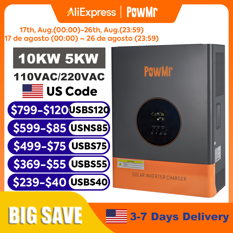 PowMr 10KW 5KW スプリットフェーズインバーター - Drone Solar Charger のレビューと価格